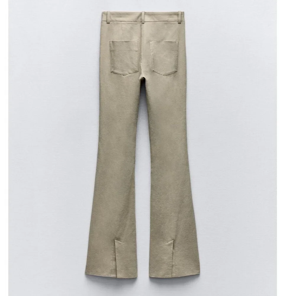 BLOGGER'S FAVE! Zara Flared Mid Waist Pants Khaki NWT